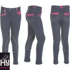 HyPERFORMANCE Diesel Children's Jodhpurs -Horse Supplies Sale hyperformance diesel children s jodhpurs charcoal pink jpg
