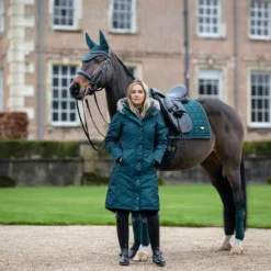 LeMieux Loire Fly Hoods -Horse Supplies Sale it03276 lifestyle loireclassicdressagesquare spruce 1 3 jpg